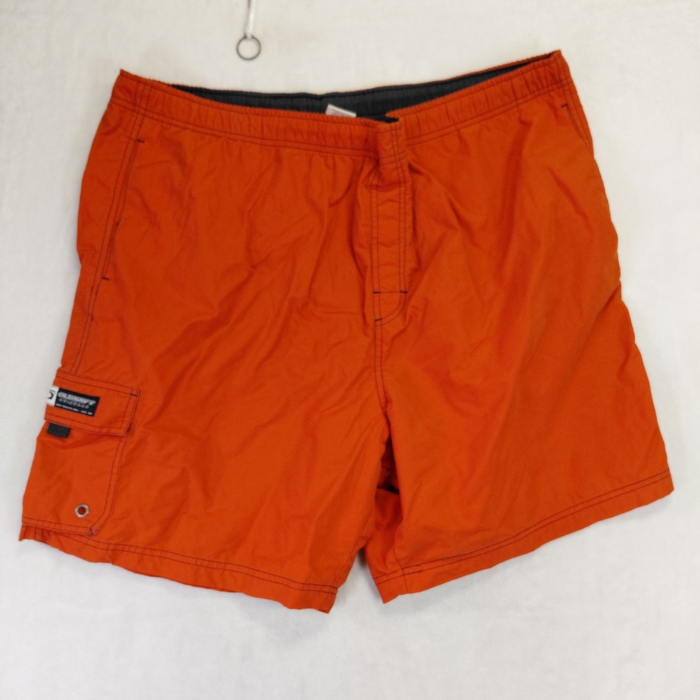 Old Navy Mens Orange Cargo Board Shorts Swim Trunks Mesh Lined XL 6in Inseam